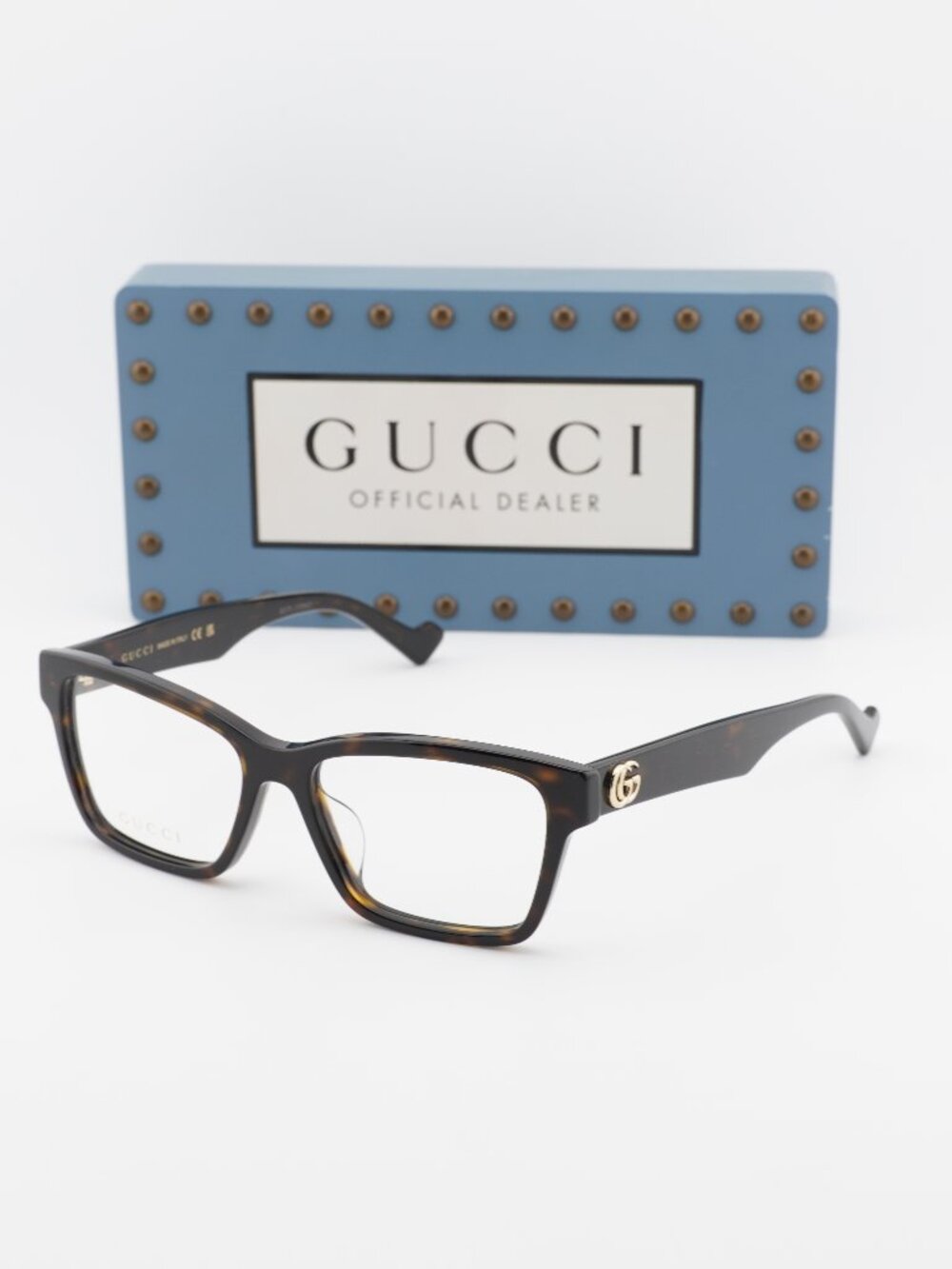 Gucci GG1476OK 002 Square Eyeglasses - Dark Havana 55mm - Picture 1 of 11